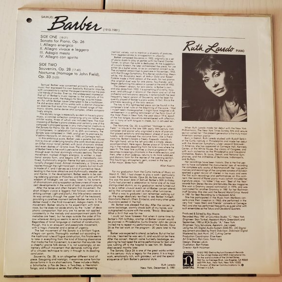 Barber & Ruth Laredo piano vinyl record - Picture 2 of 2